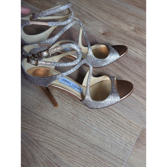 Jimmy Choo Lance Lang Metallic Shimmer Heels Womens 37.5 - Picture 6 of 16